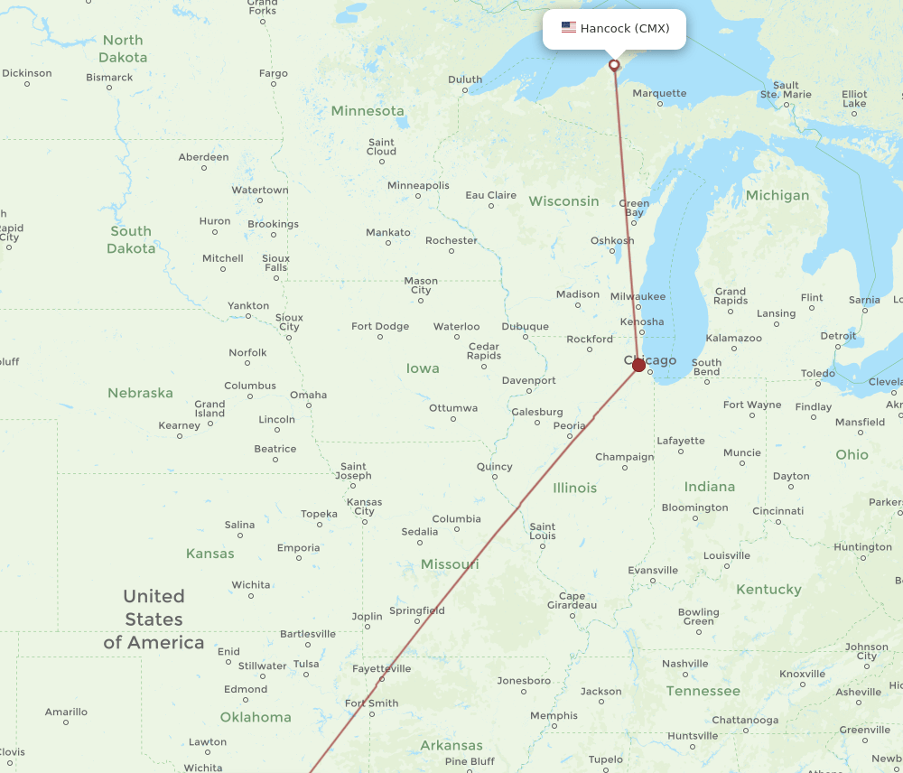 DFW-CMX flight routes