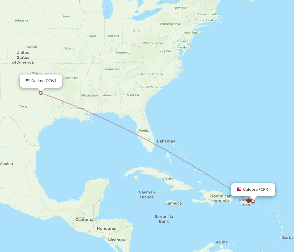 DFW to CPX flights and routes map