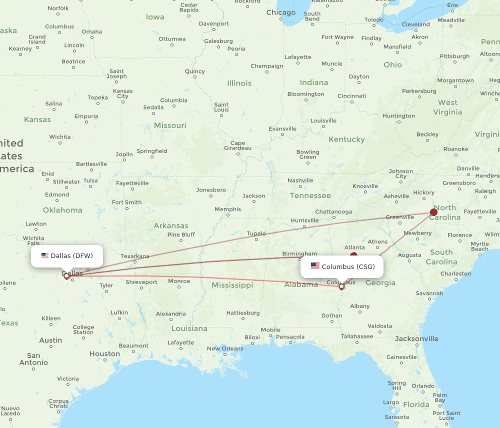 DFW-CSG flight routes