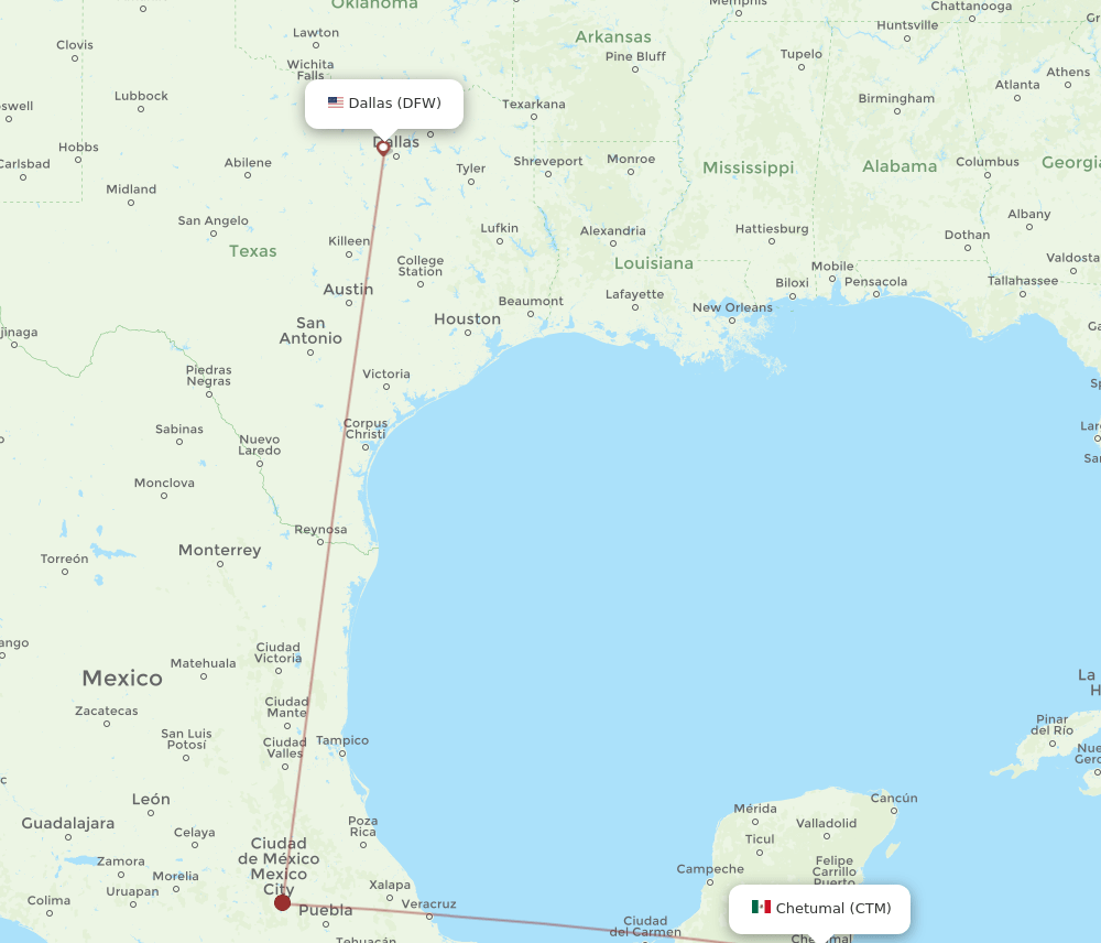 DFW-CTM flight routes