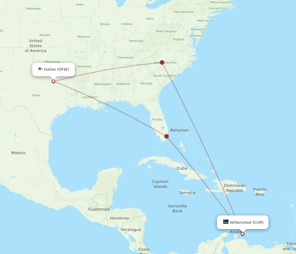 DFW-CUR flight routes