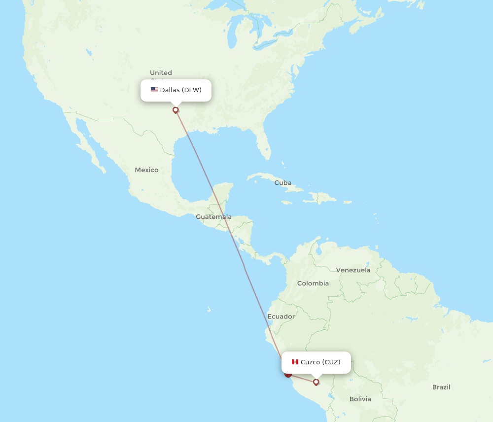Cuzco - Dallas route map and flight paths