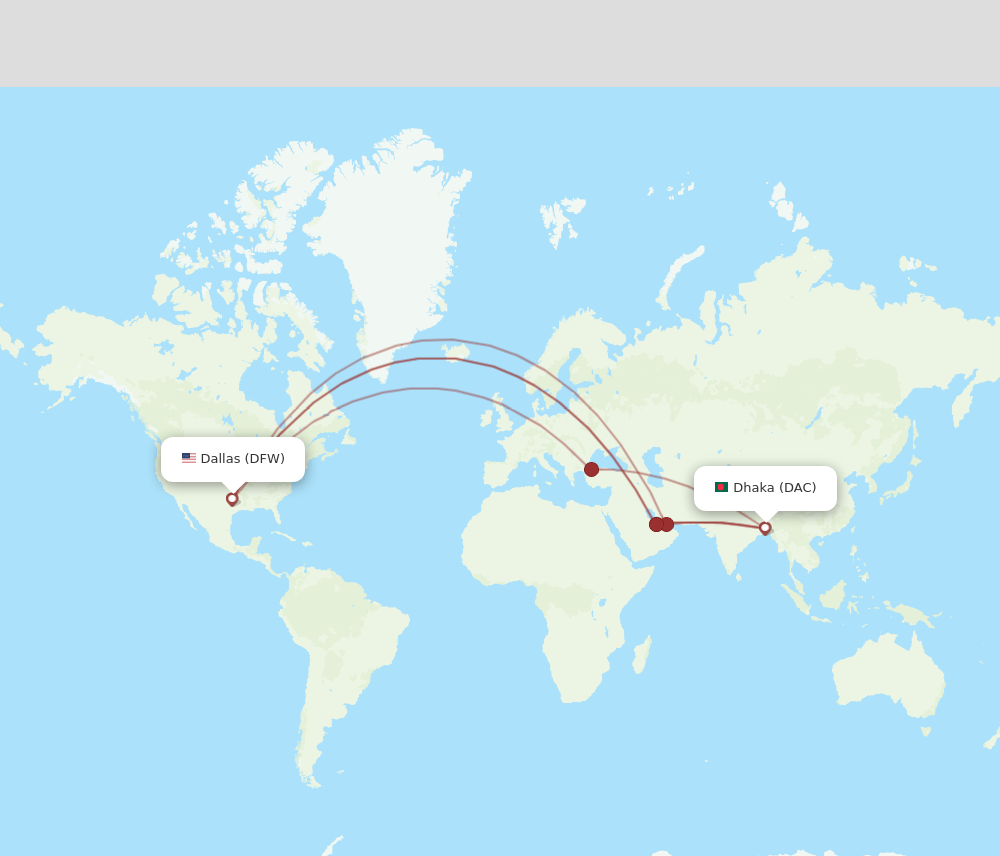 DFW to DAC flights and routes map