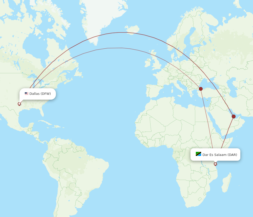 DFW-DAR flight routes