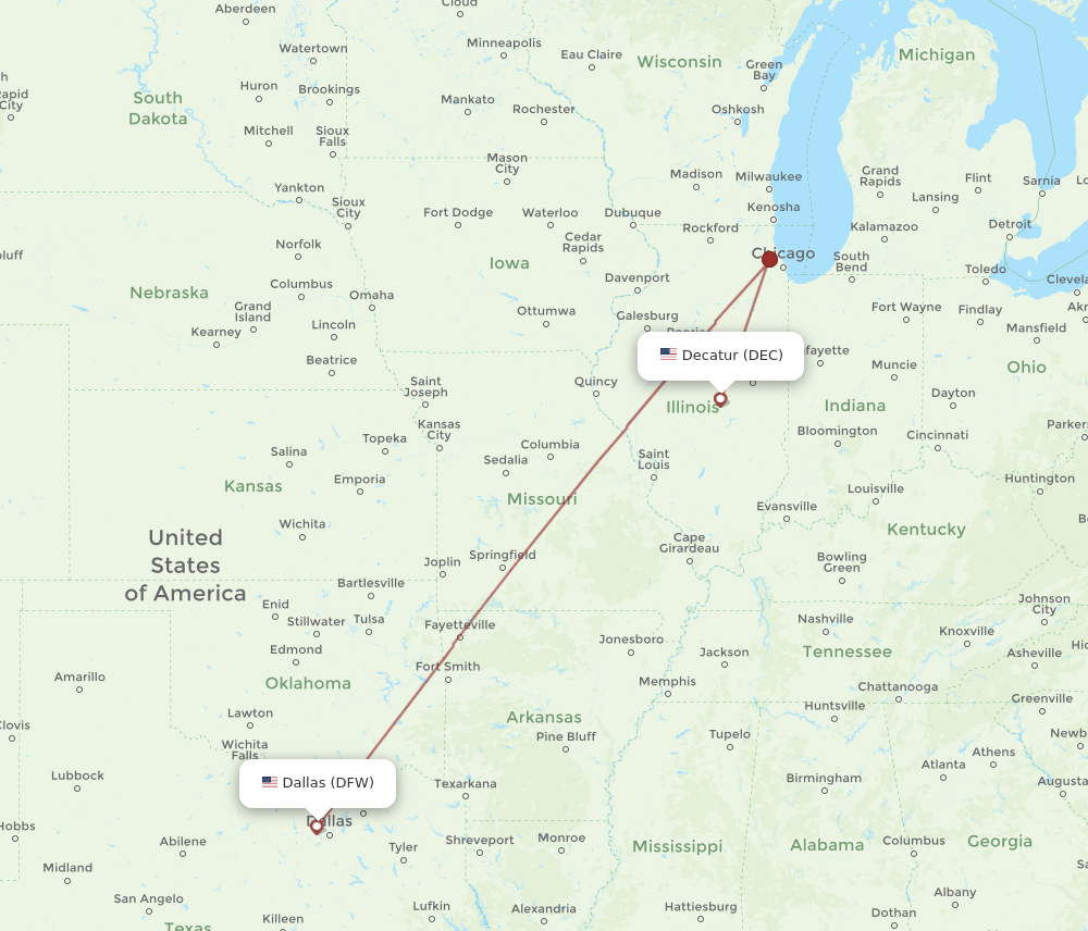 DFW-DEC flight routes