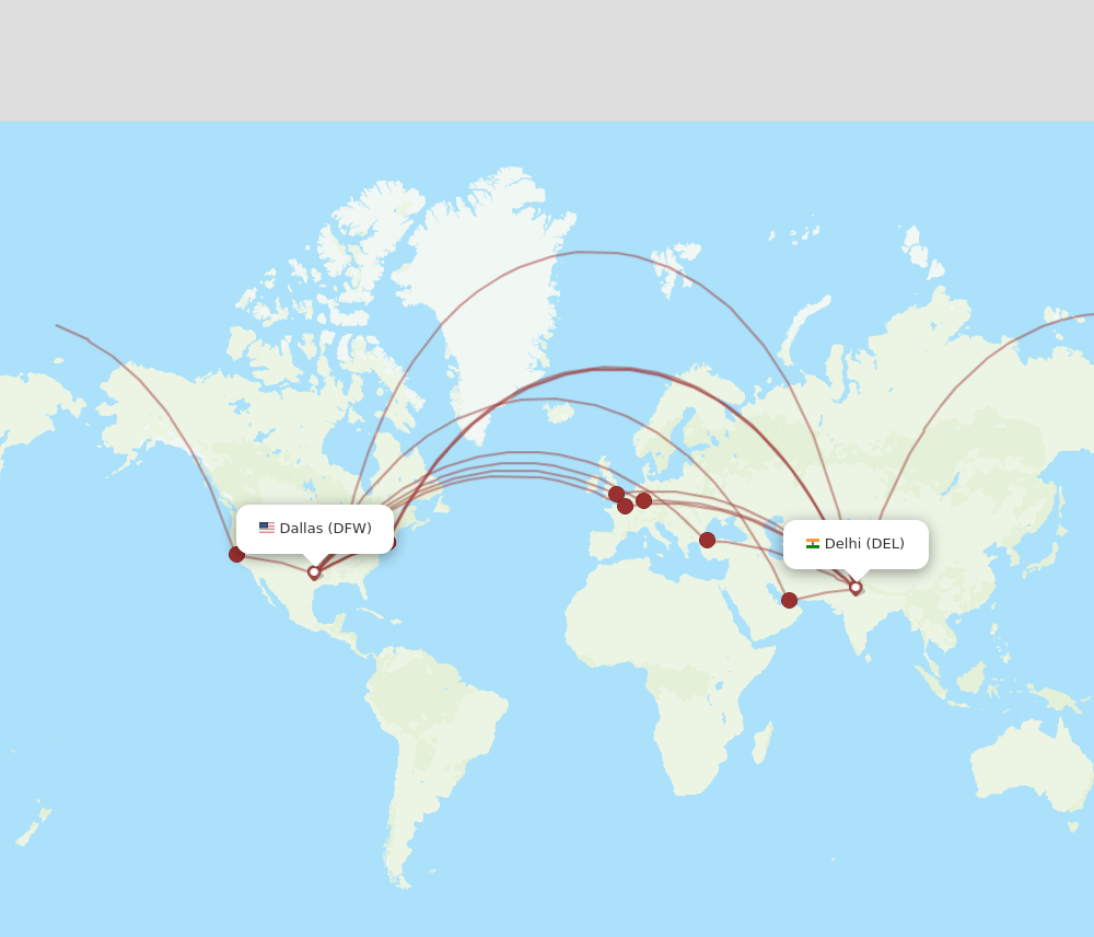 DFW to DEL flights and routes map