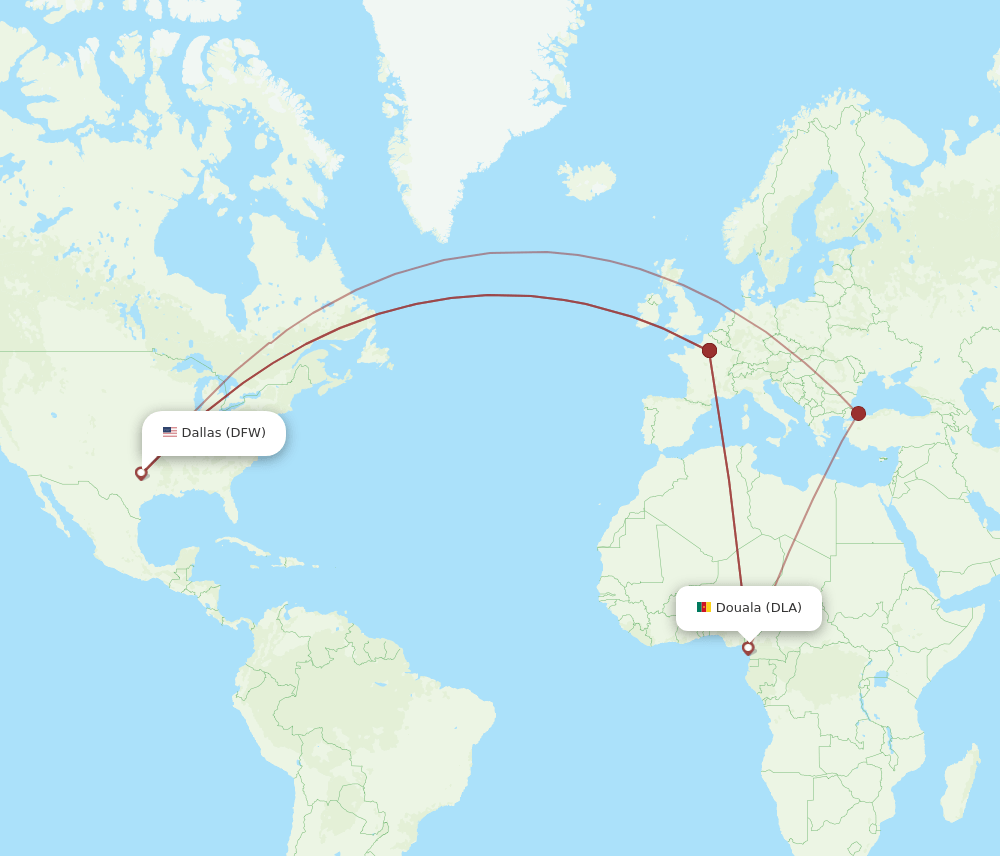 DFW-DLA flight routes
