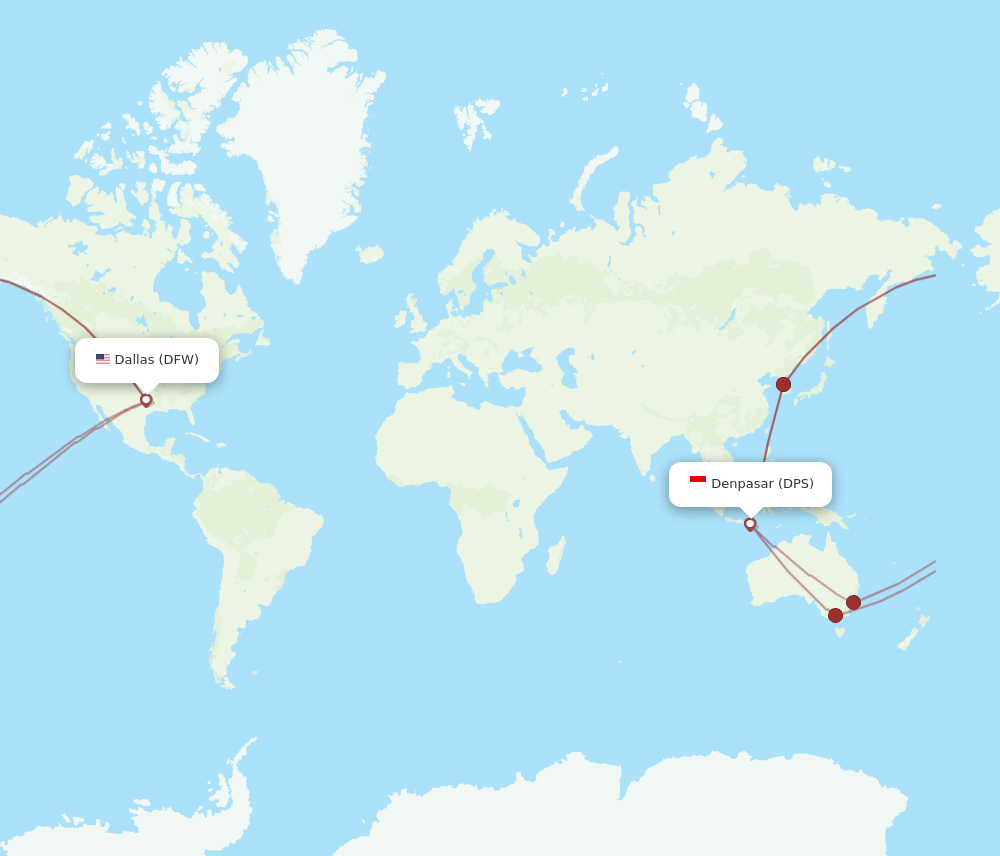 DFW to DPS flights and routes map