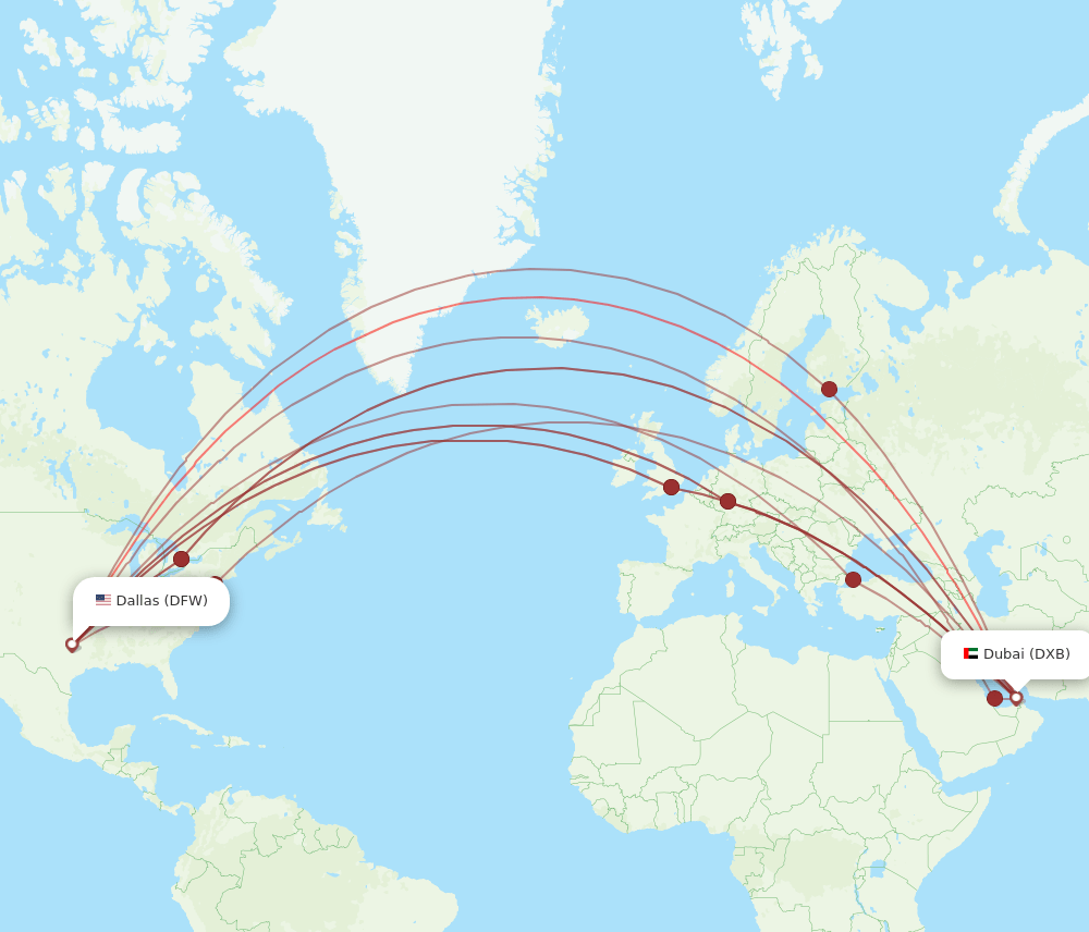 DFW-DXB flight routes