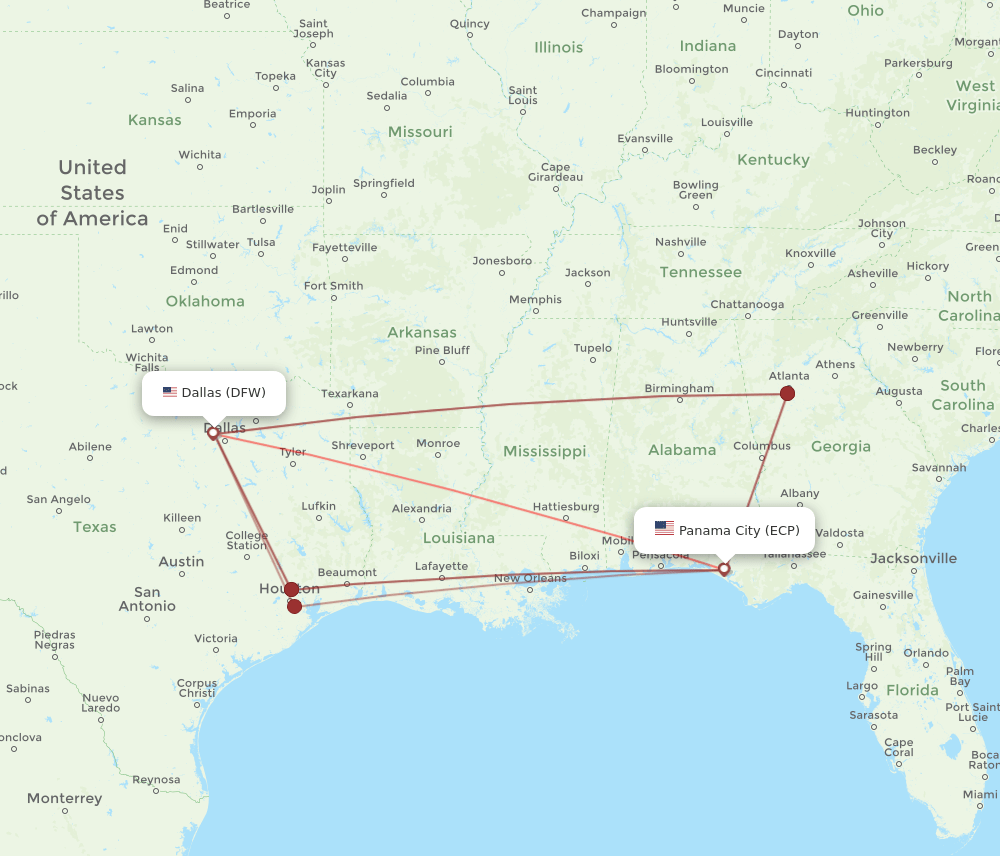 DFW-ECP flight routes