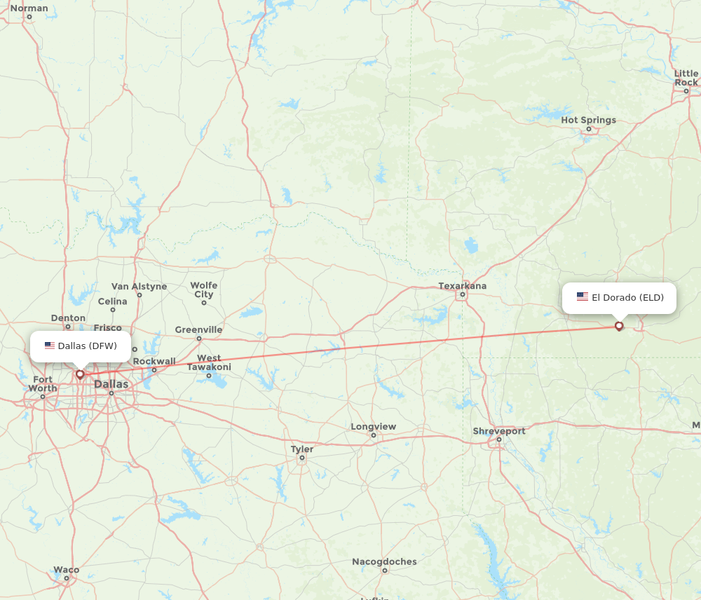 DFW to ELD flights and routes map