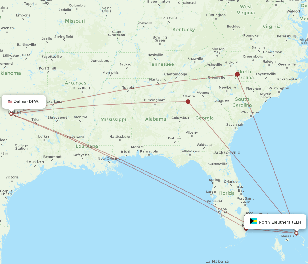 DFW to ELH flights and routes map