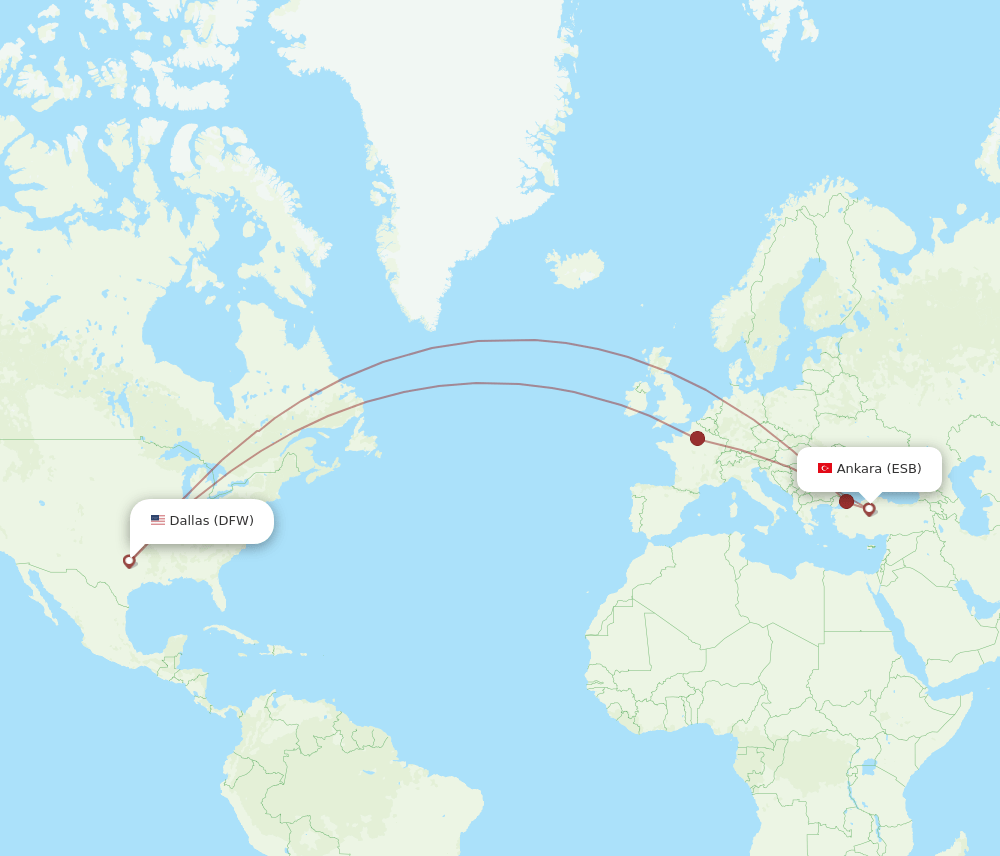 DFW-ESB flight routes