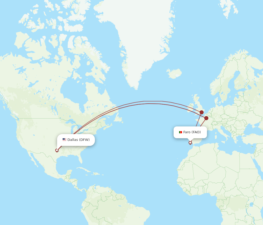 DFW-FAO flight routes