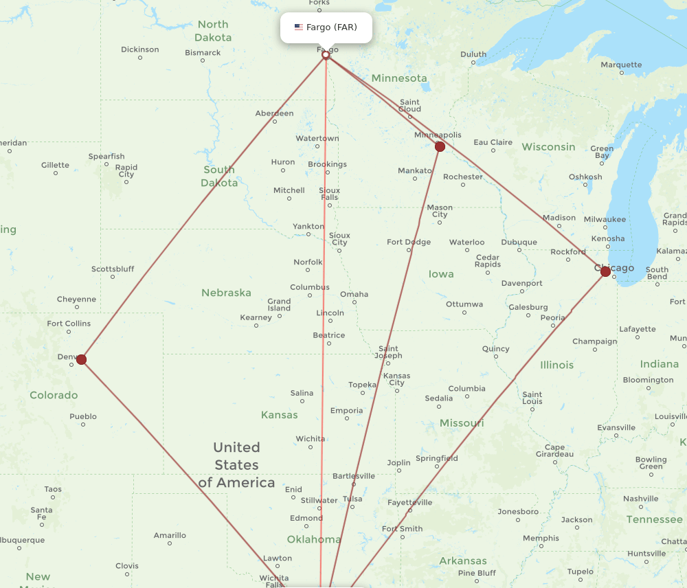 DFW-FAR flight routes