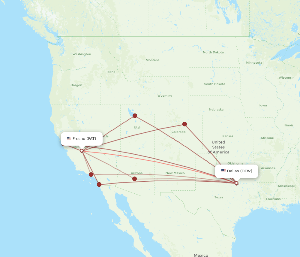 DFW to FAT flights and routes map