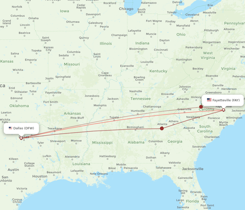 DFW-FAY flight routes