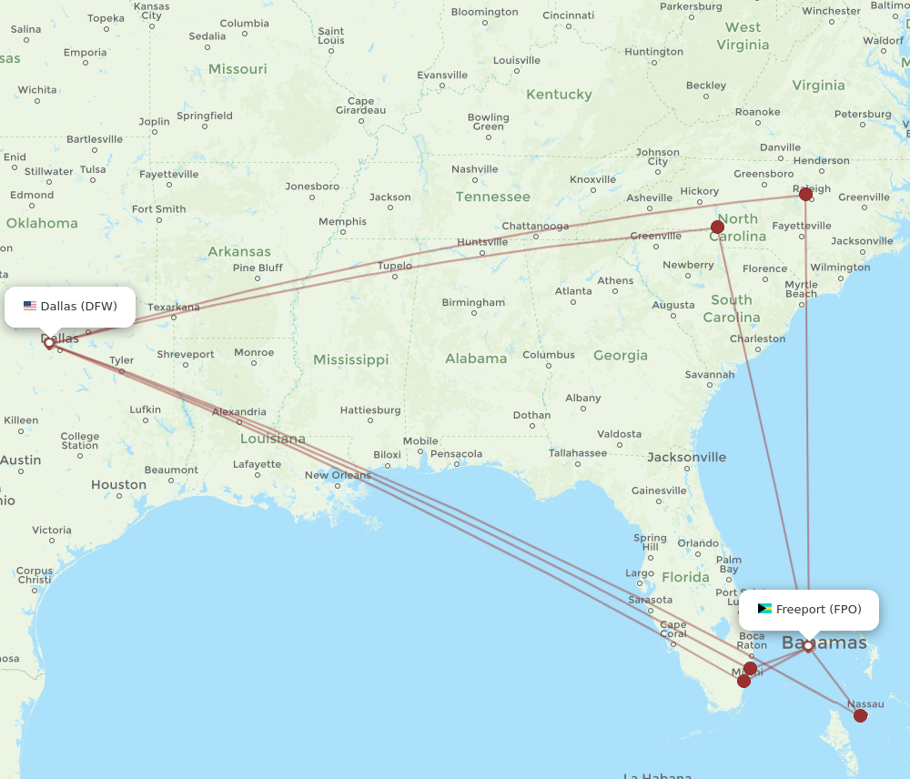 DFW-FPO flight routes