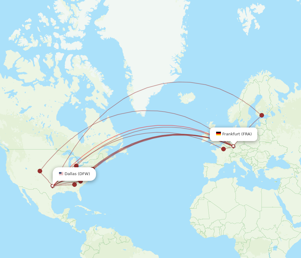 DFW to FRA flights and routes map