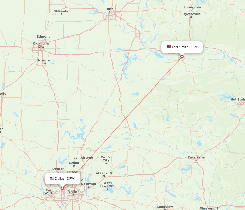 Dallas - Fort Smith route map and flight paths