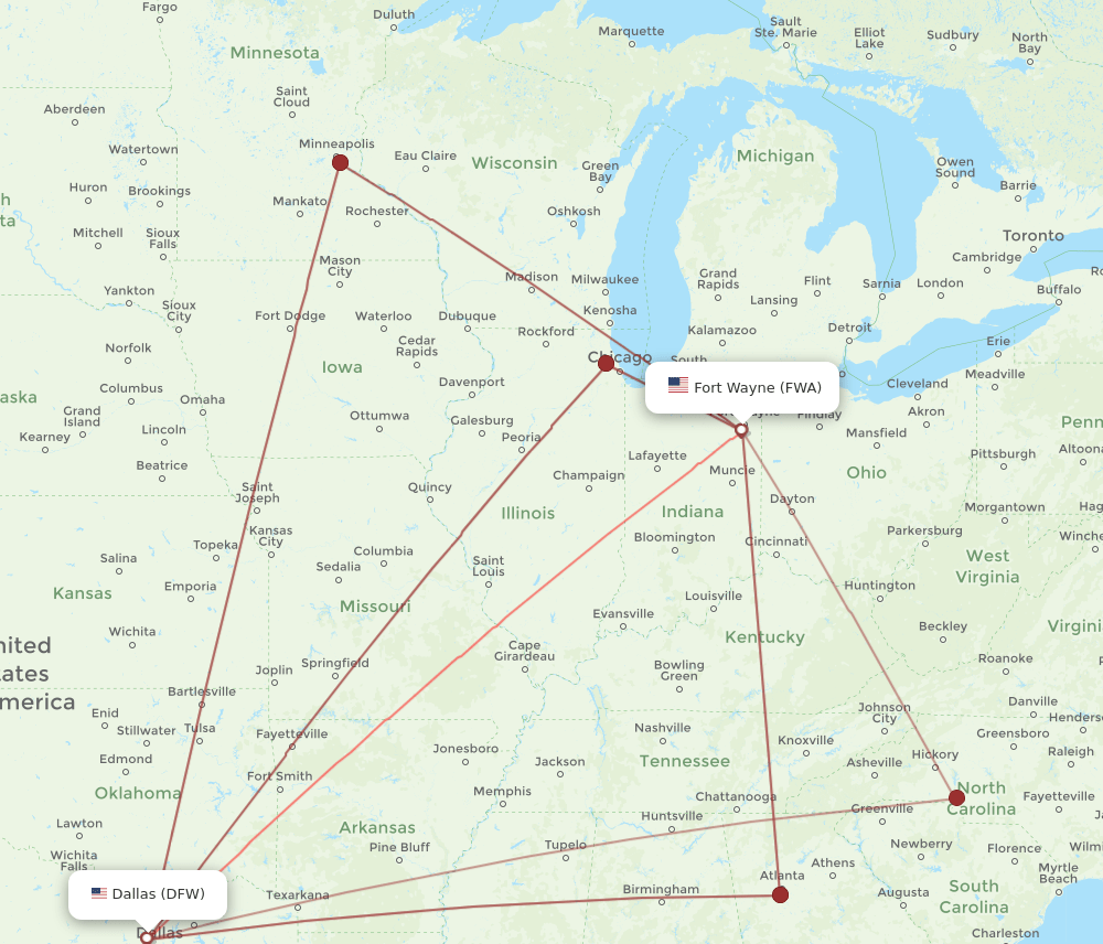 DFW-FWA flight routes
