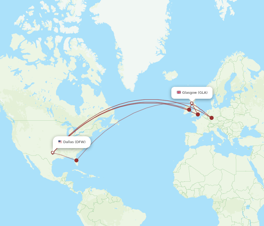 DFW-GLA flight routes