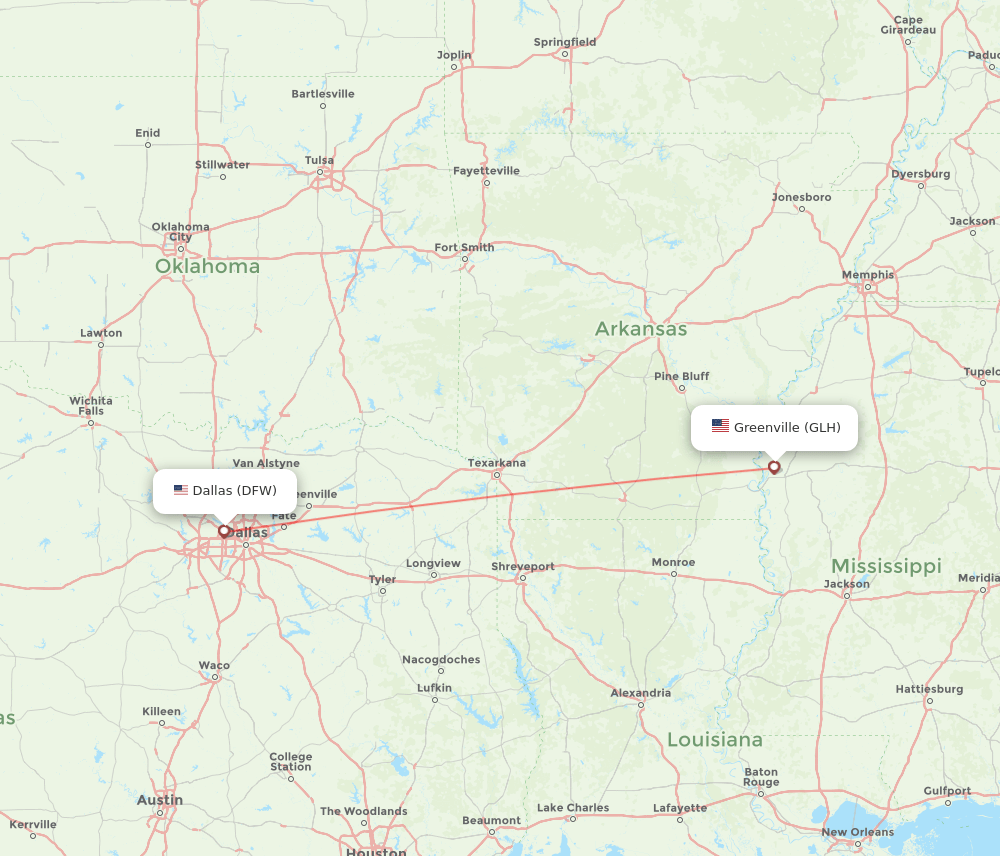 Dallas - Greenville route map and flight paths