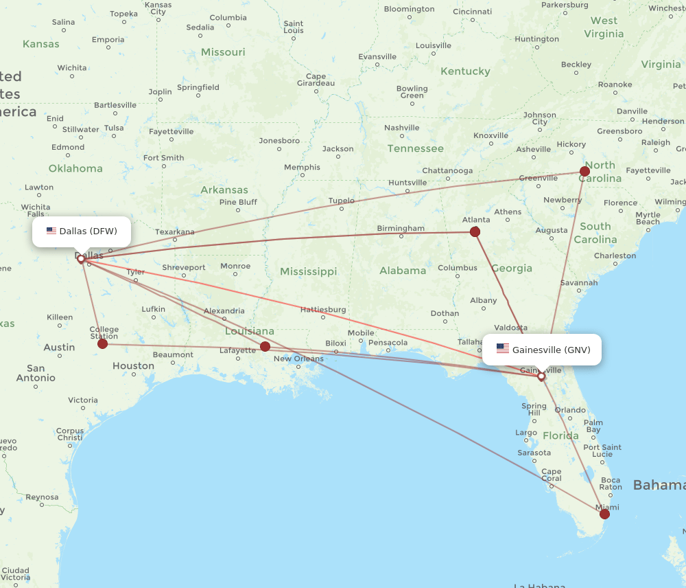 DFW-GNV flight routes