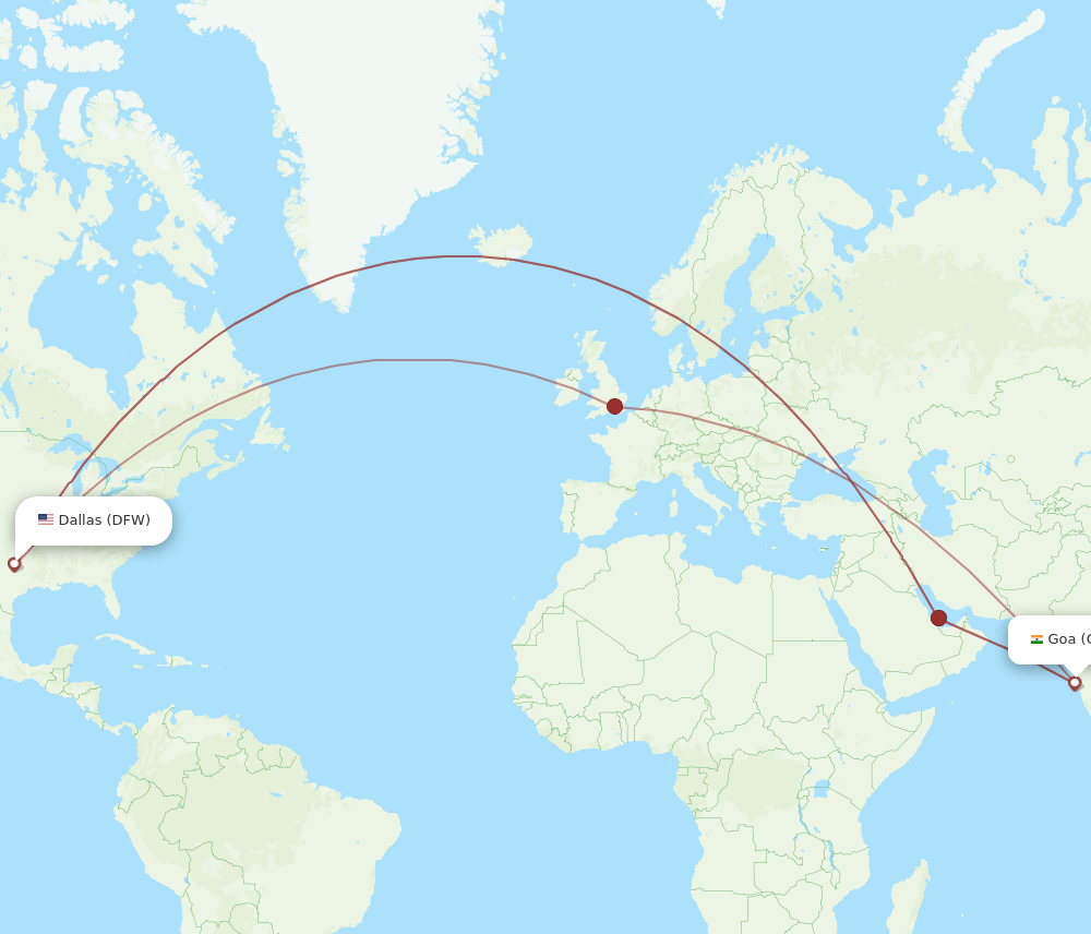 DFW to GOI flights and routes map