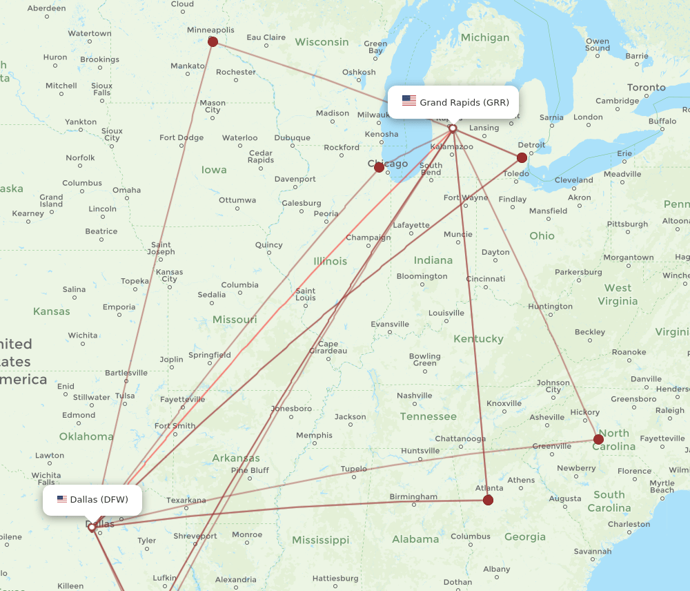 DFW-GRR flight routes