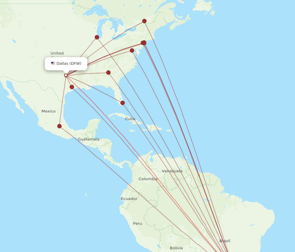 DFW-GRU flight routes