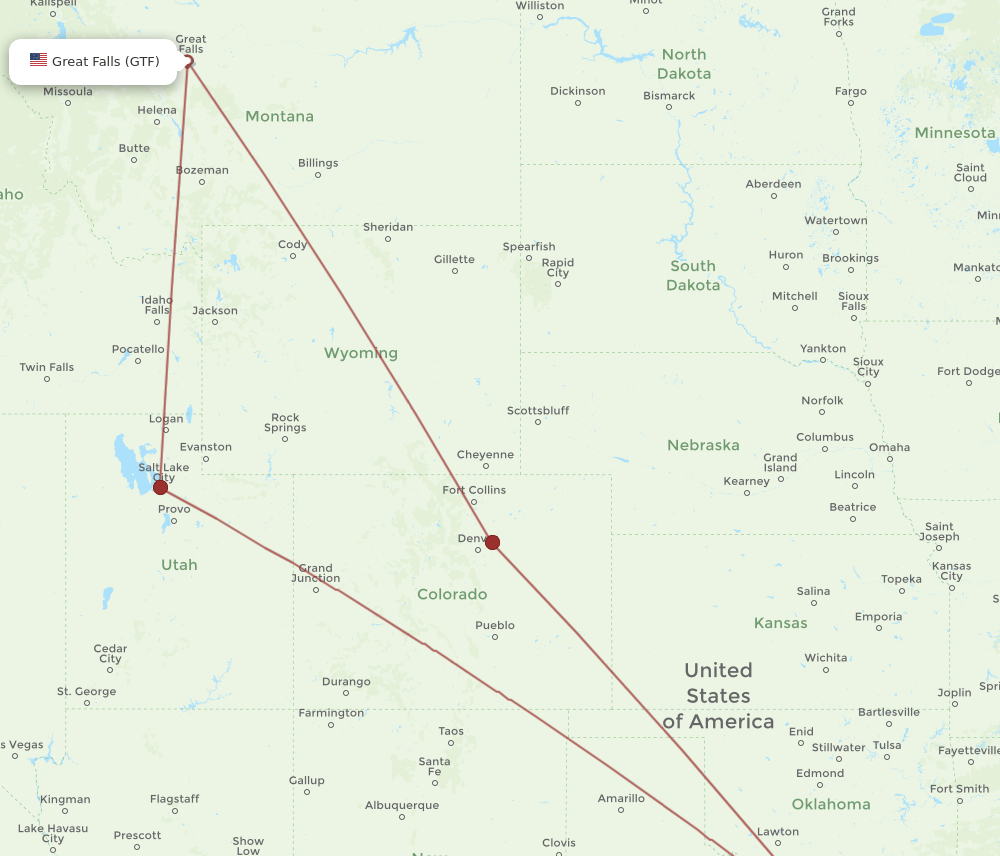 DFW-GTF flight routes