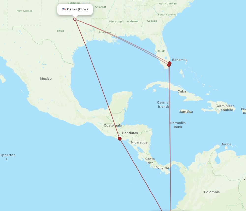 DFW-GYE flight routes