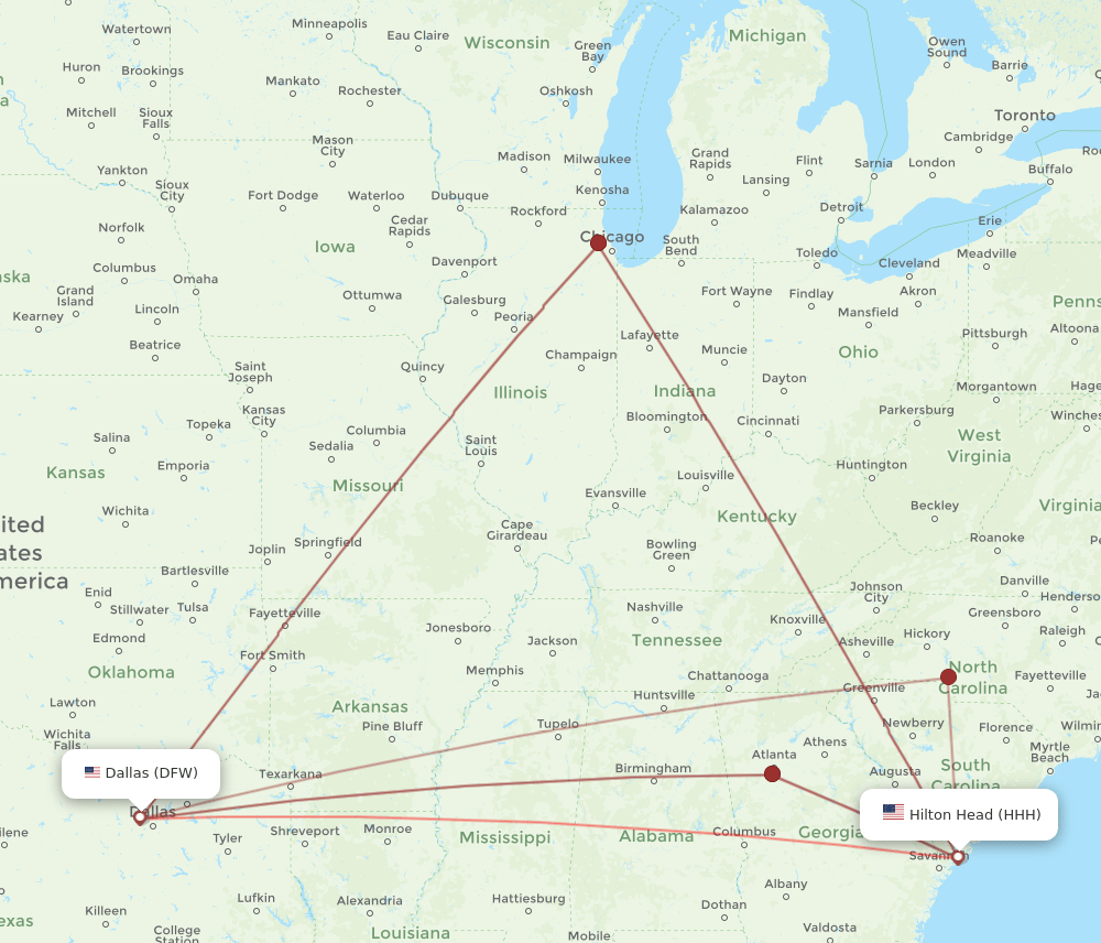 DFW-HHH flight routes