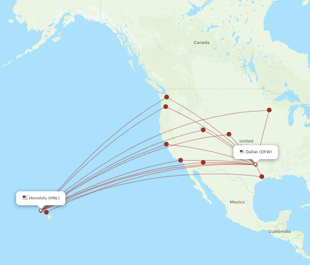 DFW-HNL flight routes