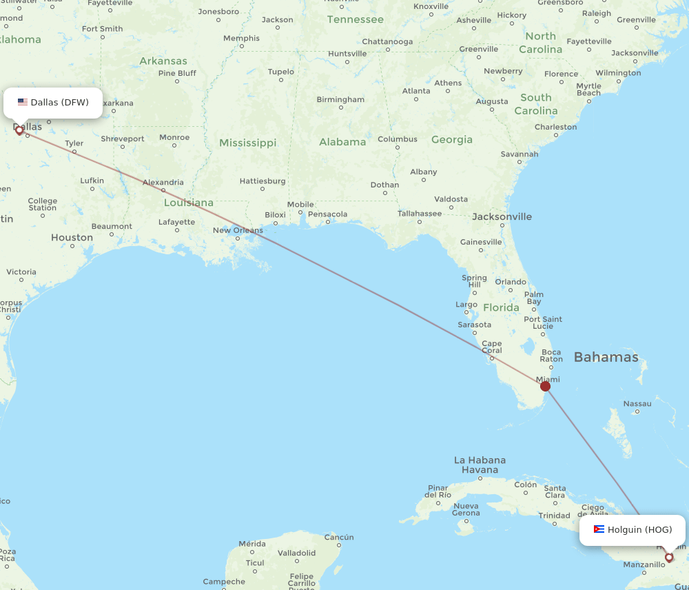 DFW-HOG flight routes