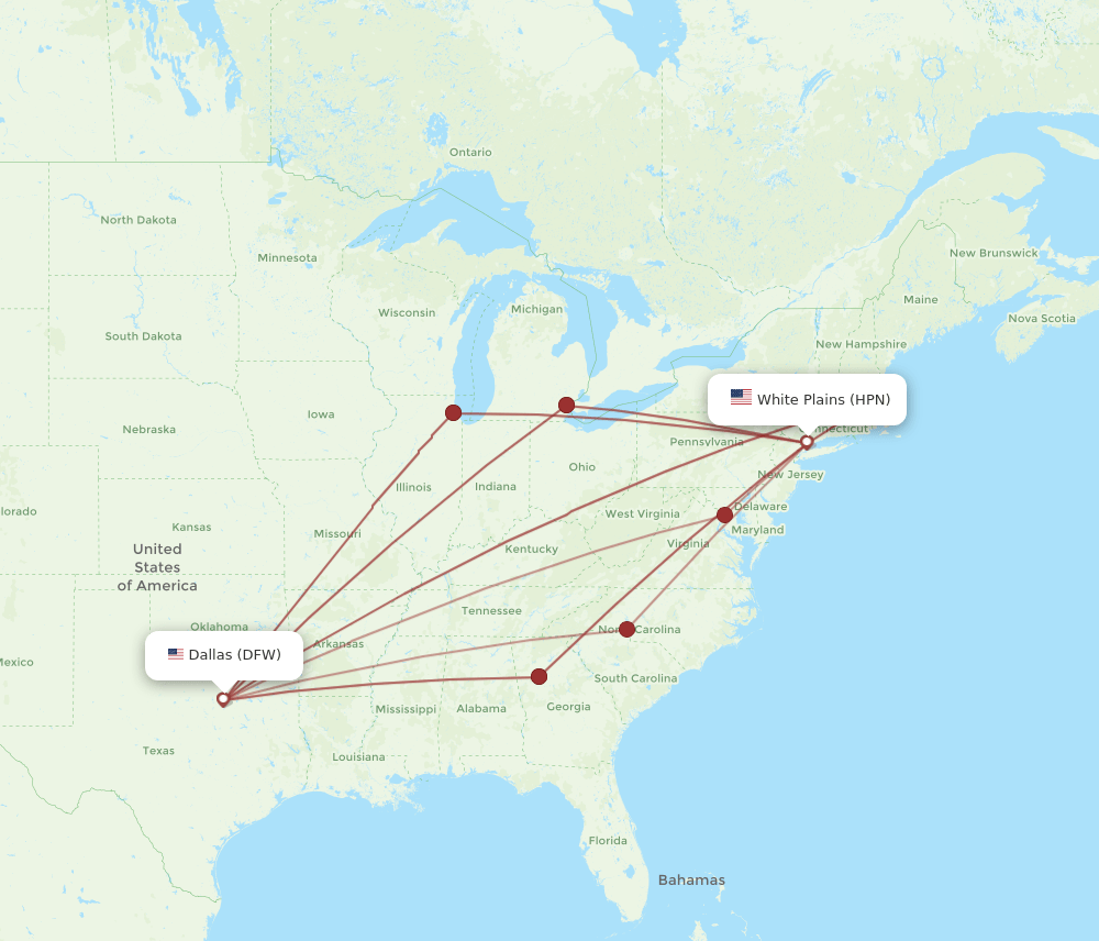 DFW-HPN flight routes
