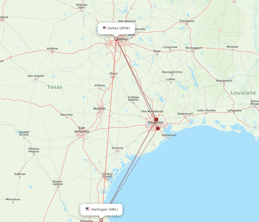 DFW-HRL flight routes