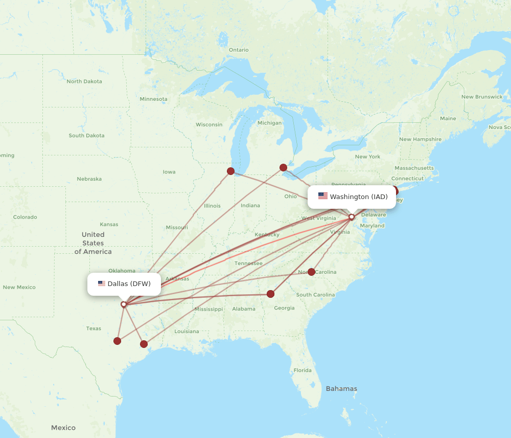 DFW-IAD flight routes