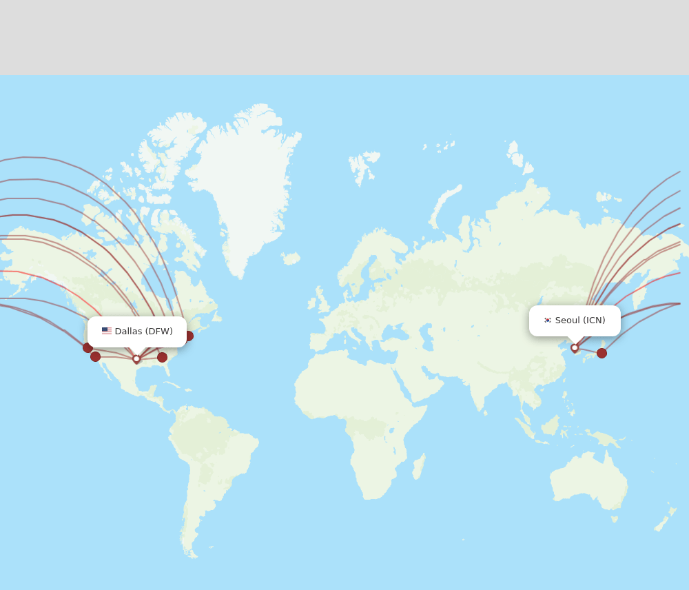 DFW to ICN flights and routes map