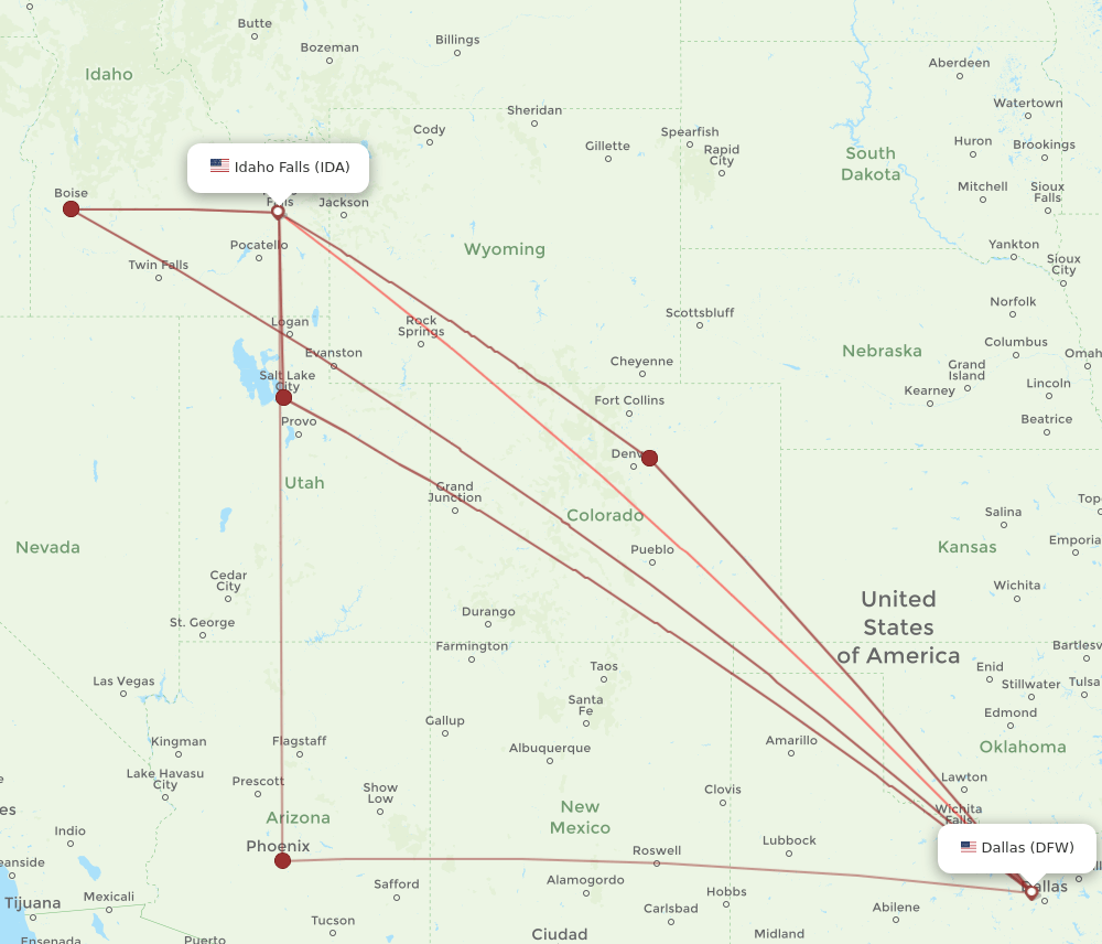 DFW-IDA flight routes