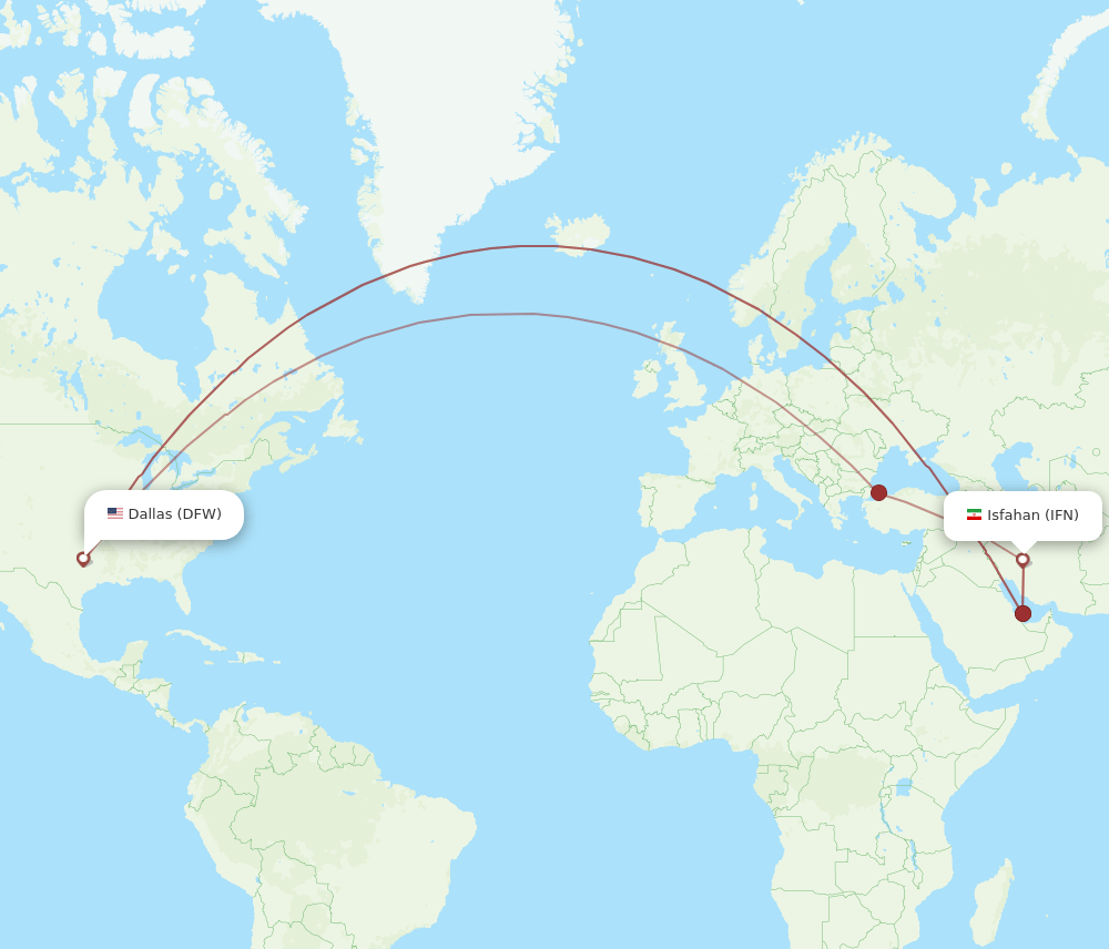 DFW-IFN flight routes