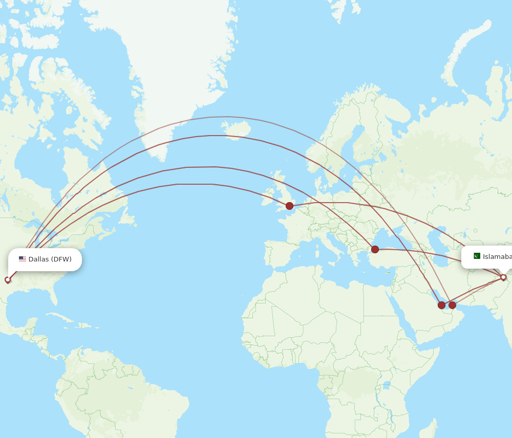 DFW-ISB flight routes