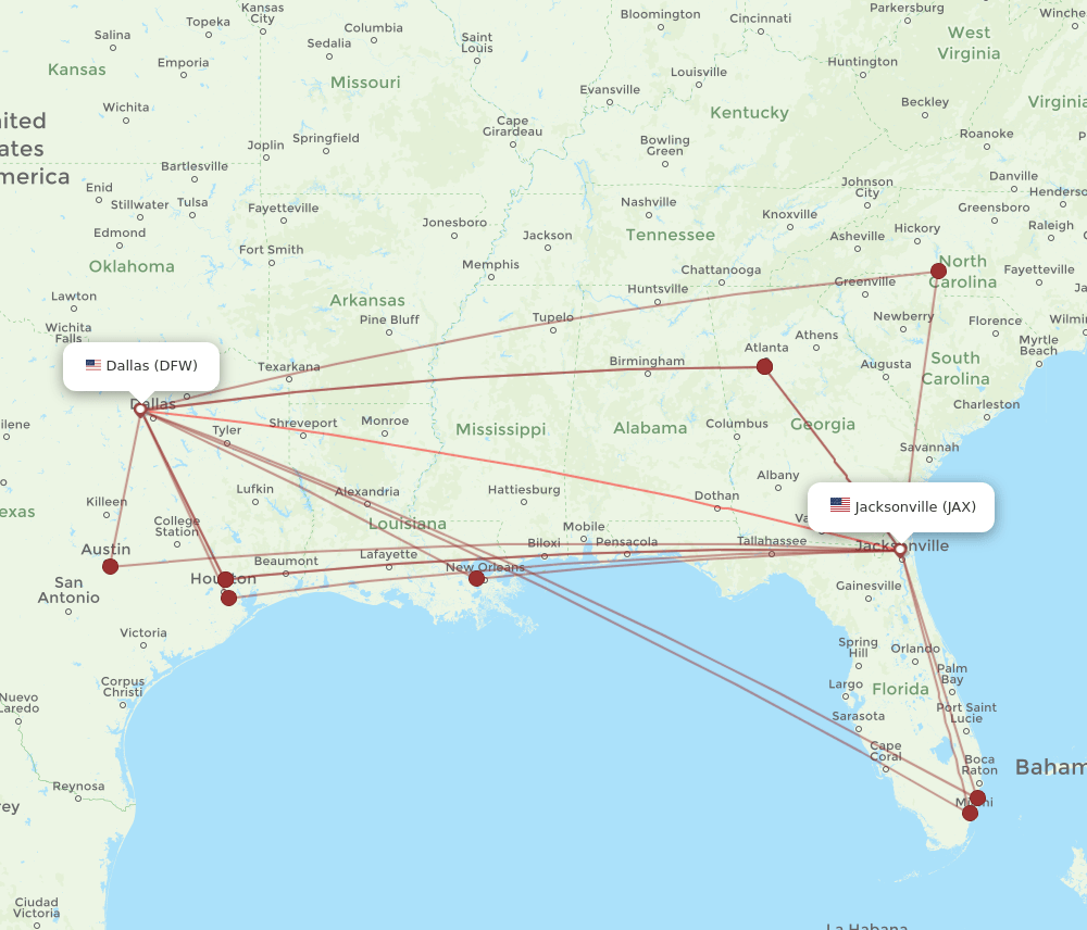 DFW-JAX flight routes