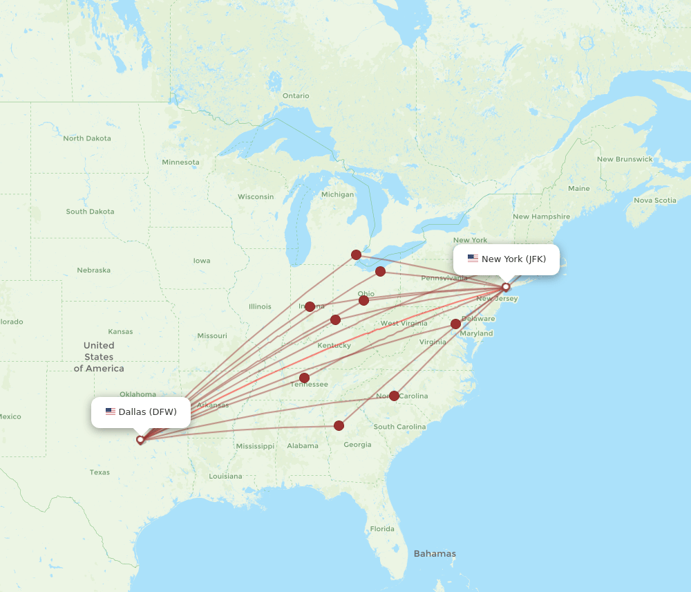 DFW-JFK flight routes