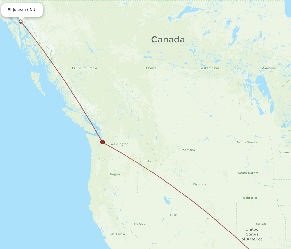 DFW to JNU flights and routes map