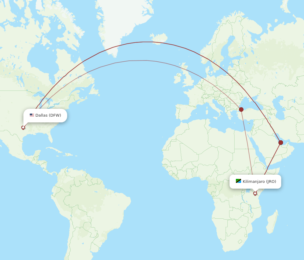 DFW-JRO flight routes