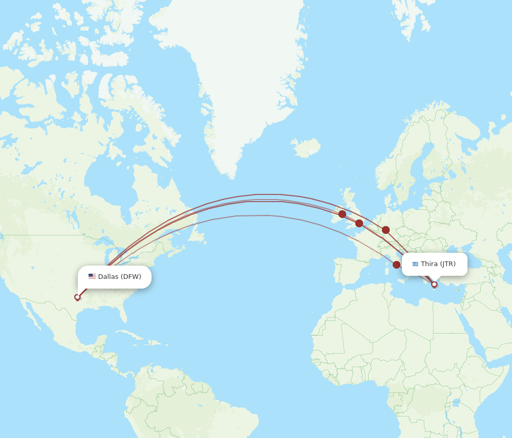 DFW-JTR flight routes