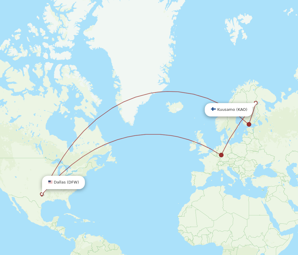 DFW-KAO flight routes