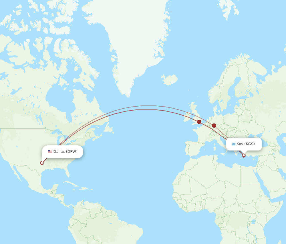 DFW-KGS flight routes